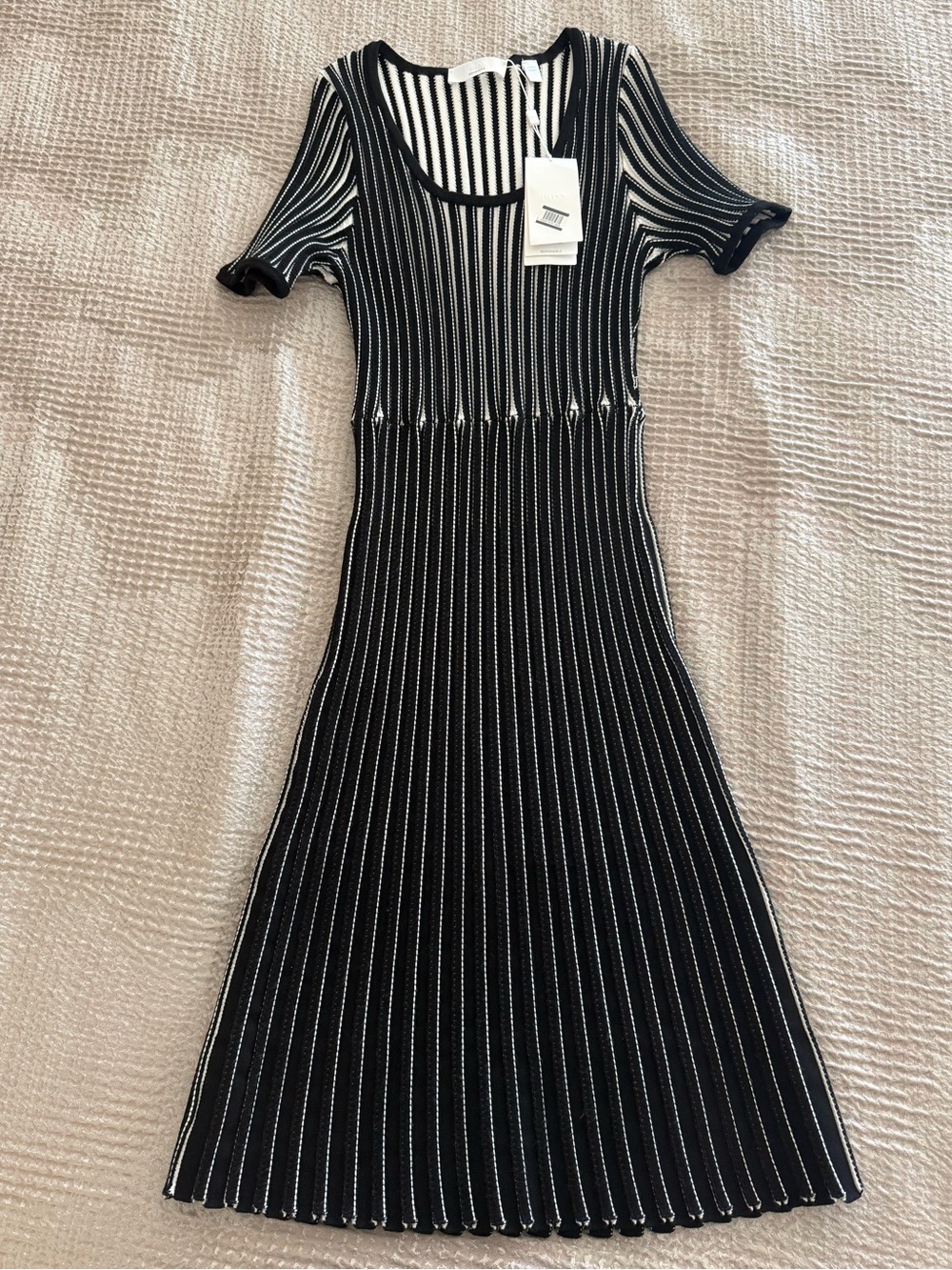 BOSS Black & White Ribbed Knit Midi Dress